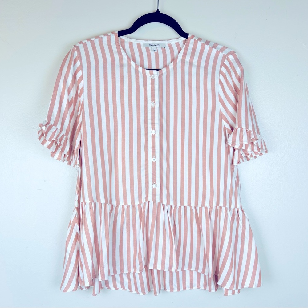 Madewell Boho Women’s Top Ruffle Flounce Lightweight Button Down Shirt